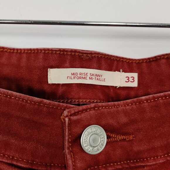 Levi's Men's Mid Rise Skinny Jeans in Brick Red Size 33 Cotton Denim Pants - Picture 4 of 14